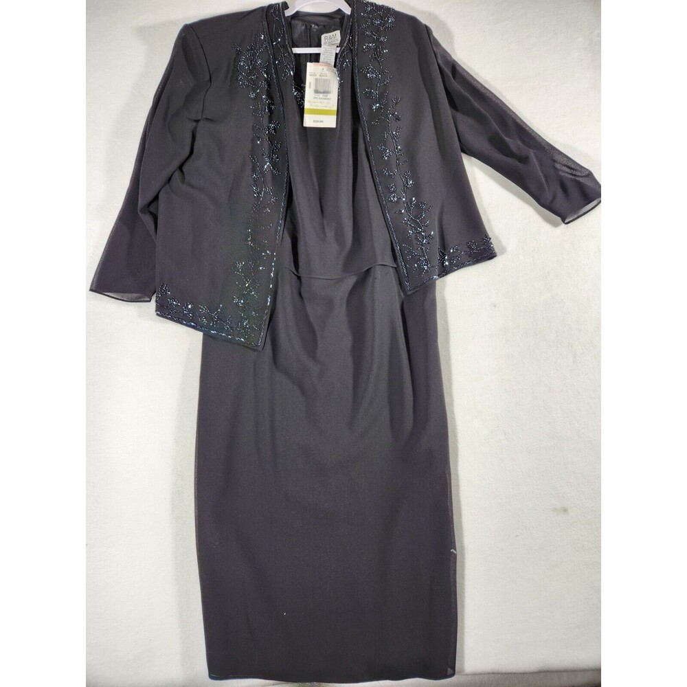 R&M Richards 2 PC  Black Dress/ Jacket Embilshments Formal  Dress Size 14P Nwt